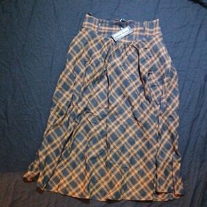 Scarlett Darkness Plaid Brown Long Skirt